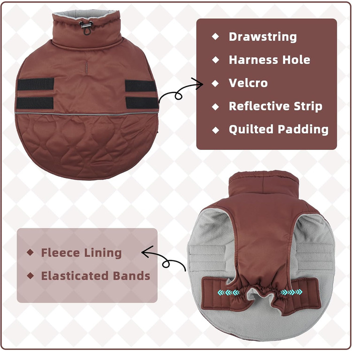 Зимовий теплий одяг для собак маленьких порід: Хумараян, тепла куртка, жилетка для Чихуахуа, Йоркширського тер'єра (червоно-коричневий, XS)