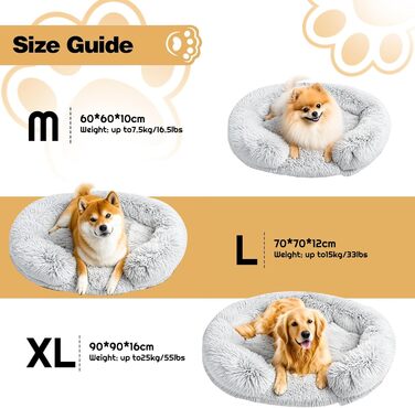 Ортопедичне ліжко для собак середнього розміру, знімний та миючий чохол, м'яке ліжко-подушка для собак та котів, C-подібної форми, сіре, 60x60x10 см