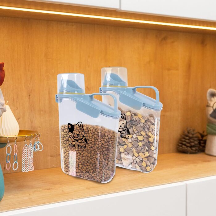 Контейнер для котячого корму 2.8L: герметичний, з мірним стаканчиком та ручкою. Підходить для собак та котів, BPA-free, прозорий.