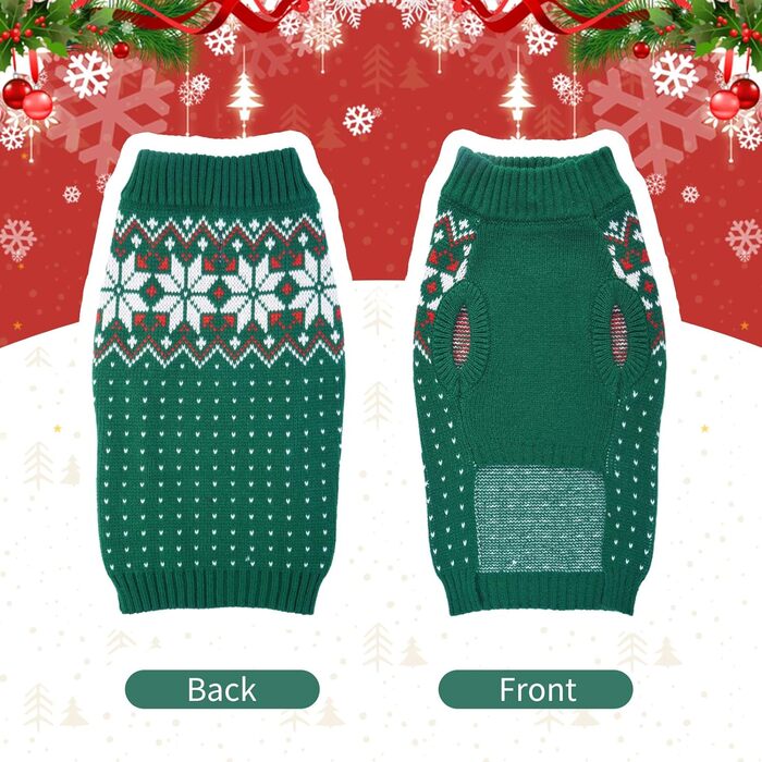 Пуловер для собак KATZINST, теплий флісовий пуловер для маленьких собак, святковий новорічний пуловер, для Французького бульдога, такси, чихуахуа, йоркширського тер'єра, зелений, XS