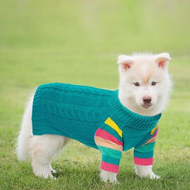 Теплий пуловер для собак, пуловер з коміром-горловиною для чихуахуа, бульдога, такси, мопса, йорка (блакитно-зелений, L)