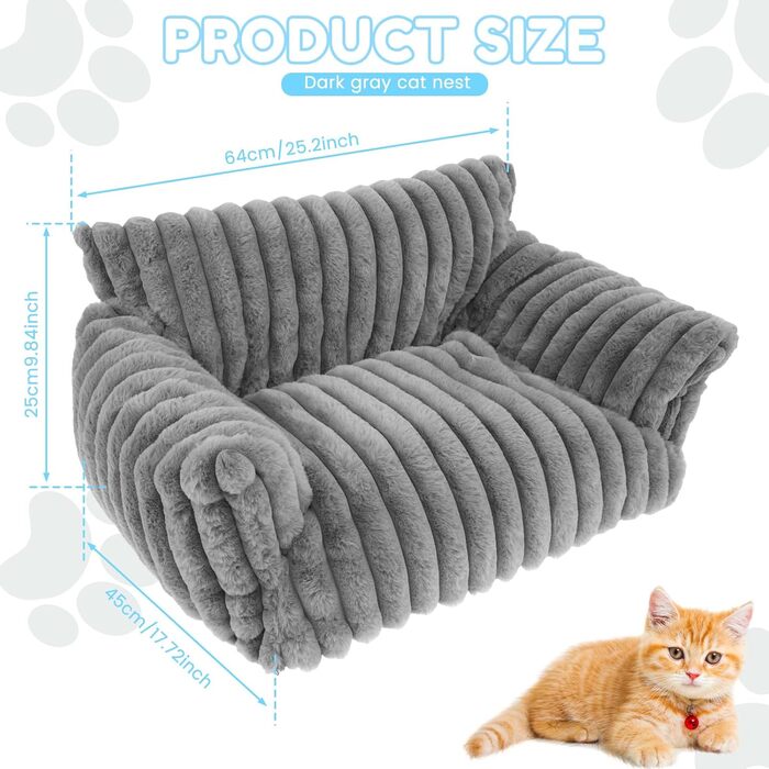 М'яке ліжко для котів та собак: зручне диванчик з фетру, антиковзаюча база, легко миється (темно-сірий)