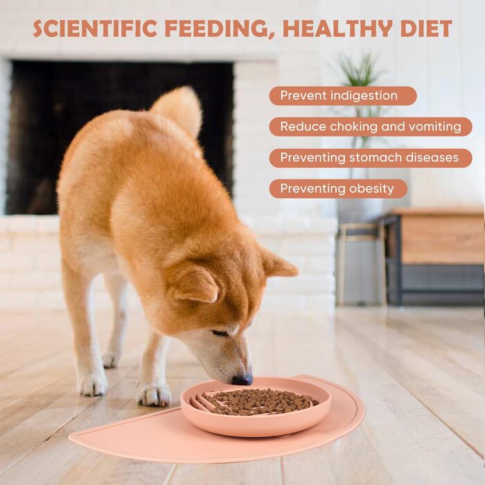 Силіконова миска для собак Slow Food, проти блювоти, не ковзає, рожева