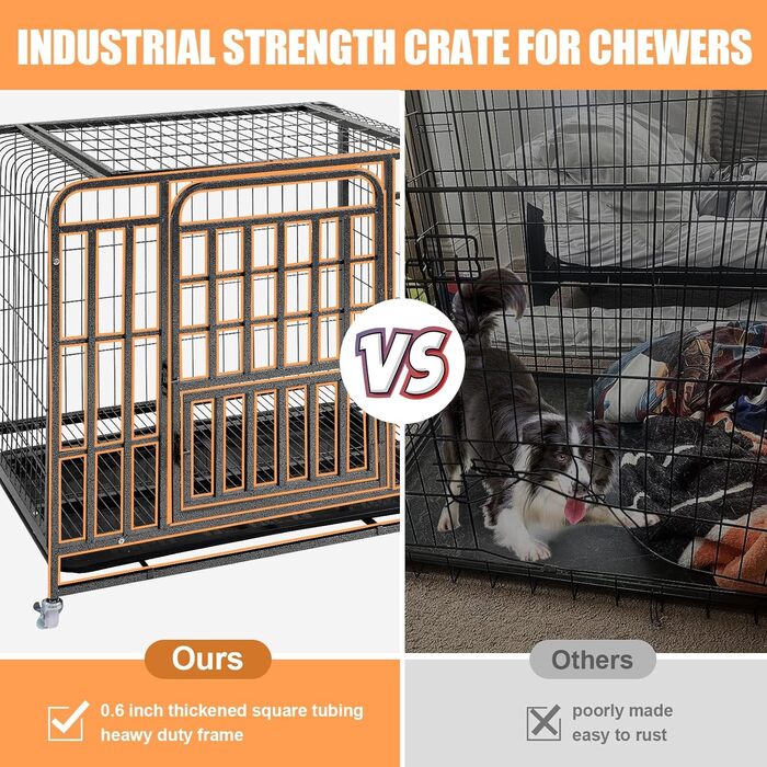 Клітка для собак для дому, ґратчаста клітка-бокс з подвійними дверцятами для великих та середніх собак, клітка для собак у квартиру з знімним піддоном та 2 замикаючими колесами, 79x54x73 см