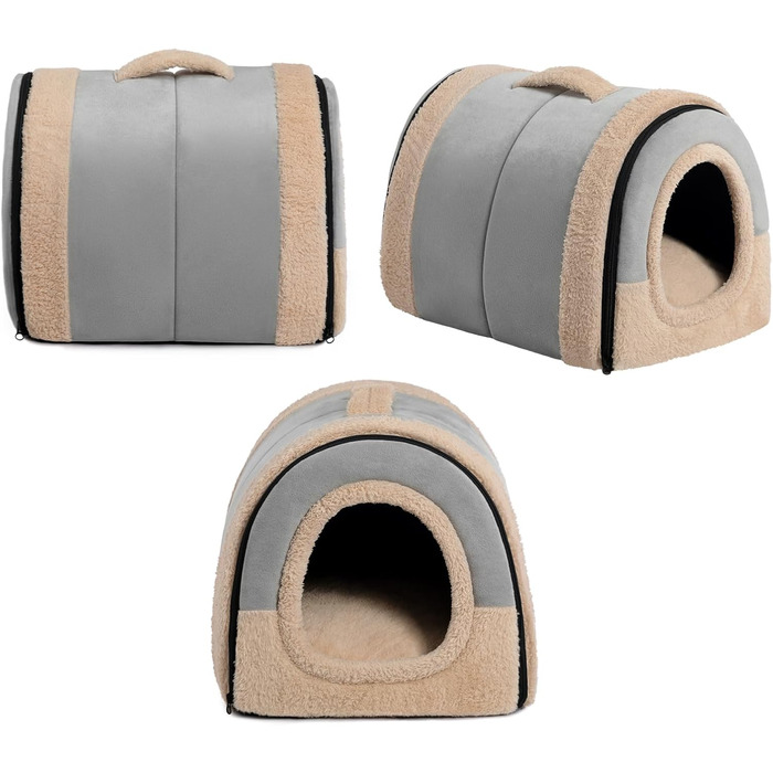 Кішечка Hollypet: ліжко для котів та маленьких собак, 2-в-1, тепле гніздо-печера з кришталевої оксамиту, сірий колір, для дому та вулиці