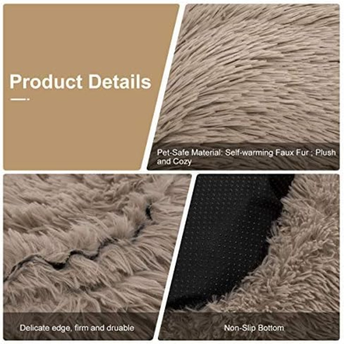 Ортопедичне ліжко для собак з штучного хутра, кругле, корзина для собак, подушка для середніх та великих собак, дуже м'яке, можна прати в пральній машині, подушка-пончик L, Колір: Коричневий