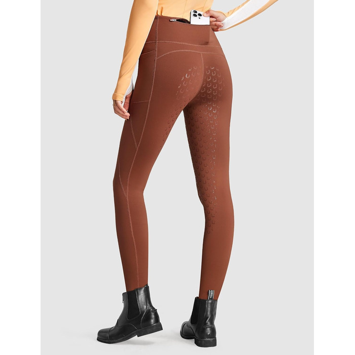 Легінси для верхової їзди зимові жіночі FitsT4 з силіконовим повним покриттям, флісовою підкладкою, кишенею для телефону та петлями для ременя (M, Іржаний)