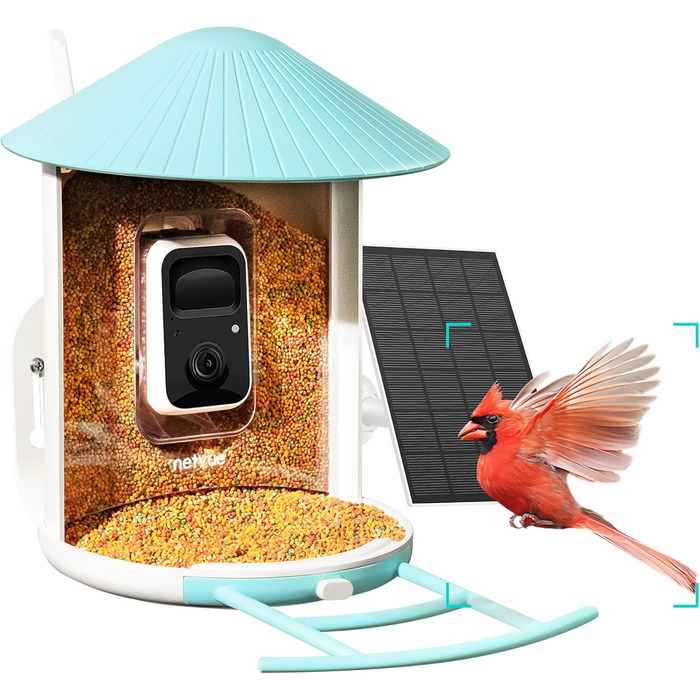 NETVUE Birdfy розумна годівниця для птахів з камерою, Wi-Fi, сонячною панеллю та безкоштовною AI-ідентифікацією птахів, автоматичний відеозапис, синя