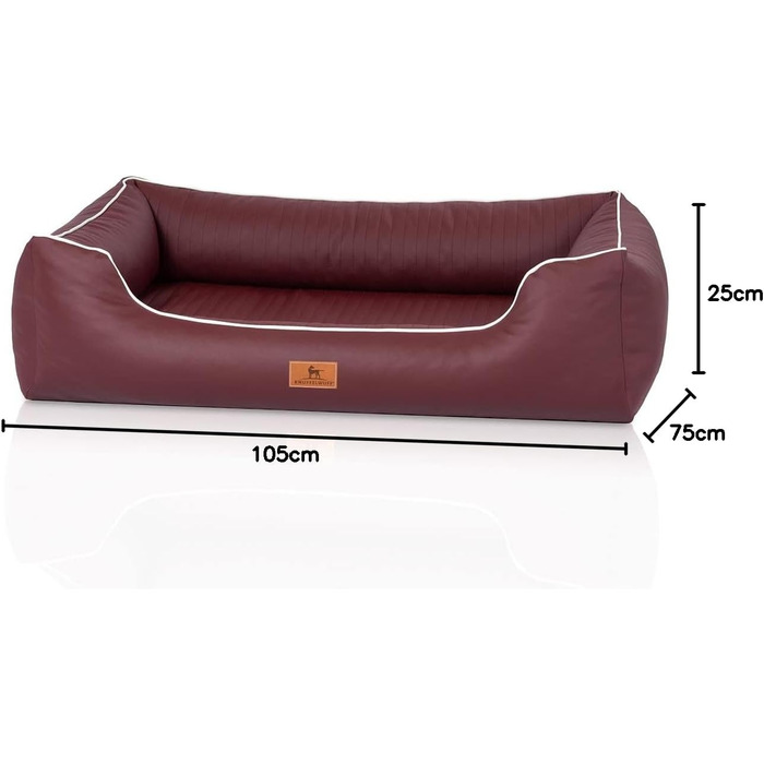 Ортопедичне ліжко для собак Knuffelwuff Lovelock M-L з штучної шкіри, 85 x 63 см. Знімний чохол, легко мити, для великих, середніх та маленьких собак (Вишневий)