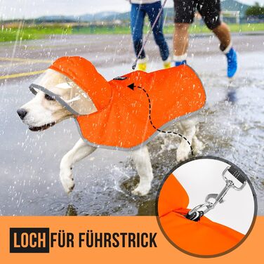 Водонепроникна дощовик для собак SowTon з капюшоном, для малих, середніх та великих собак, з світловідбиваючими смугами та сумкою для зберігання (M, Оранжевий)