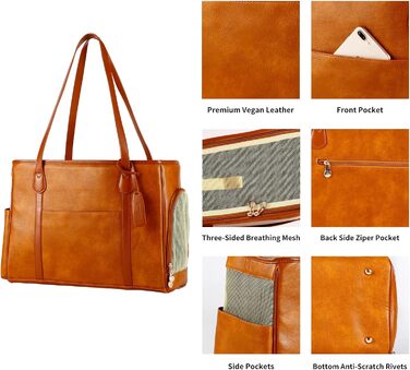 Сумка-переноска для собак та котів Monanller, шкіряна, для маленьких собак, кошенят, цуценят, схвалена авіаперевізниками, м'які стінки, коричнева