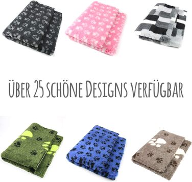 Преміум ковдра для собак ProFleece, сіра з чорними лапами, 75 x 50 см | Антибактеріальна, антиалергенна, неслизька, дихаюча, ізолююча