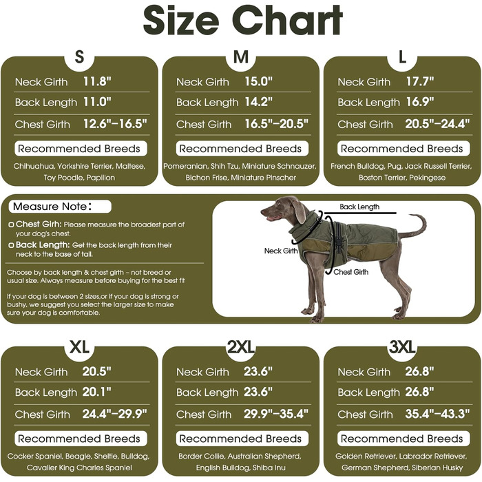 Водонепроникний зимовий теплий одяг для собак QBLEEV - теплий пуховик з флісу, зручний комір-стійка, для холодної погоди, розмір XXX-Large, зелений