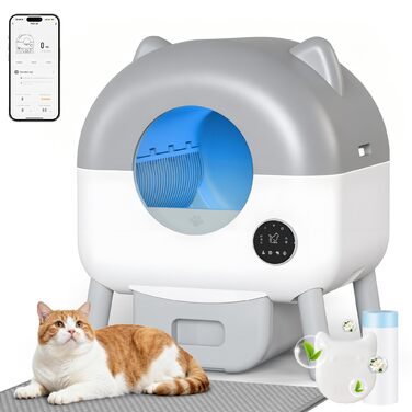 Автоматичний лоток для котів Devoko з самоочищенням, великий об'єм, керування через додаток, LED-підсвічування, килимок, для котів до 12 кг