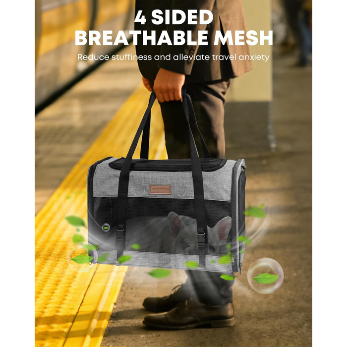 FOXFOCUS Сумка-переноска для собак з м'якими боковинами – 50,8 x 33 x 33 см, безпечний автокрісло, до 6,8 кг, верхній та бічний вхід, велика переноска для тварин з міцним сіткою (сірий)