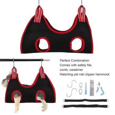 Набір для догляду за собаками: гамак, інструменти для грумінгу, набір з 10 шт. (чорний та червоний)