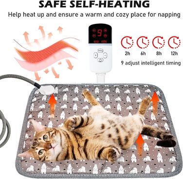 Грілка для котів та собак, килимок з підігрівом, 45 x 45 см, регулювання температури та таймер