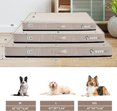 Крісло-ліжко для собак великих порід, бежеве: м'який матеріал, знімний та водонепроникний чохол, двошаровий наповнювач (Gel Memory Foam + губка), антиковзаюча підставка, розмір Jumbo (47x29x3.54 см)