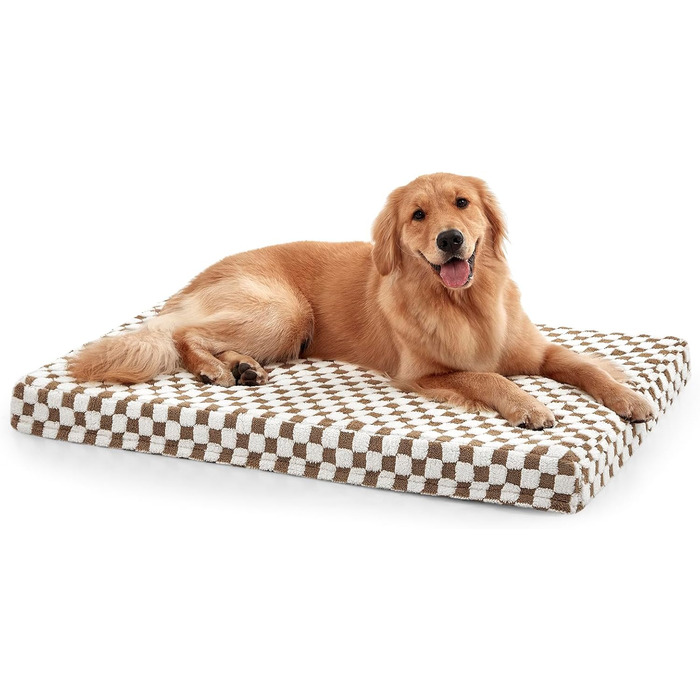 Ортопедичне ліжко для собак великих порід JOEJOY, 91.4 x 68.6 см, коричневе. Знімний, пральний чохол, м'який плюш, піна з пам'яті ефекту.