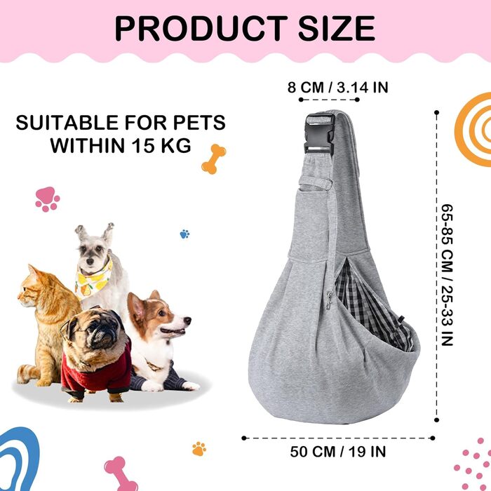 Сумка-переноска для собак Sertay, регульована, реверсивна, сірого кольору, для щоденних прогулянок та покупок