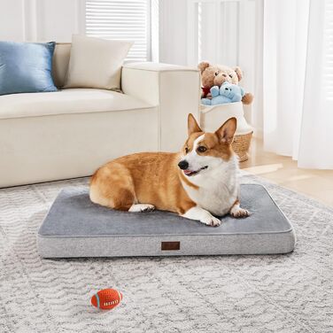 Ортопедичний лежак для собак середнього розміру, лежанка-матрац знімний водовідштовхуючий, з антиковзною основою, розмір M (76,2 x 50,8 x 7,6 см), сірий