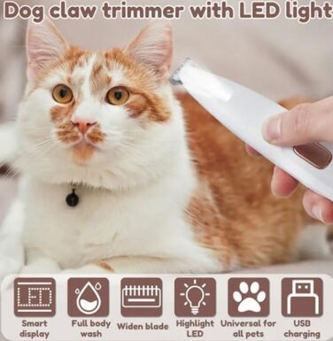 Професійна машинка для стрижки тварин з LED-підсвічуванням, акумуляторна, для собак, котів, обличчя, лап, вух та тіла