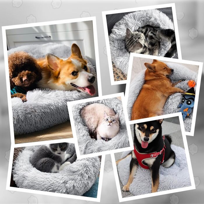 Кругле ліжко для собак та котів, 60 см, машинного прання, нековзне, плюшеве, глибоке, з ортопедичною підтримкою, сіре, 60 x 60 x 20 см