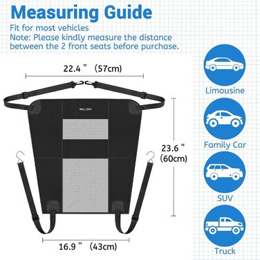 Бар'єр для собак у машину Wellbro: сітка з нейлону, регульований, з 2 віконками для безпечної подорожі