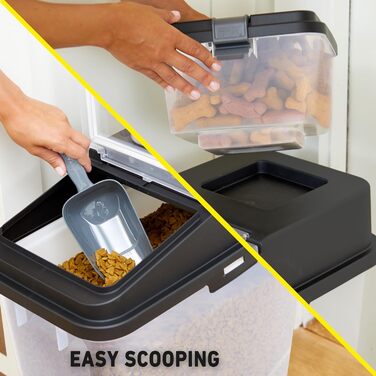 Набір контейнерів для зберігання корму для собак Mighty Tuff 3 шт., до 16,3 кг + контейнер для ласощів 2,3 кг та лопатка, BPA-free, на колесах