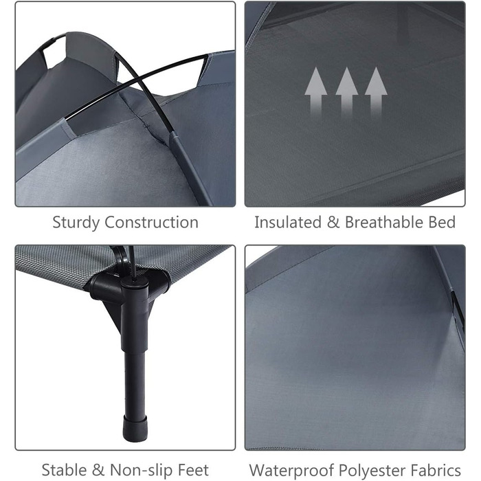 Лежанка для собак Relax4Life з балдахіном, сіра, для дому та саду, до 60 кг, 105 x 87 x 89 см