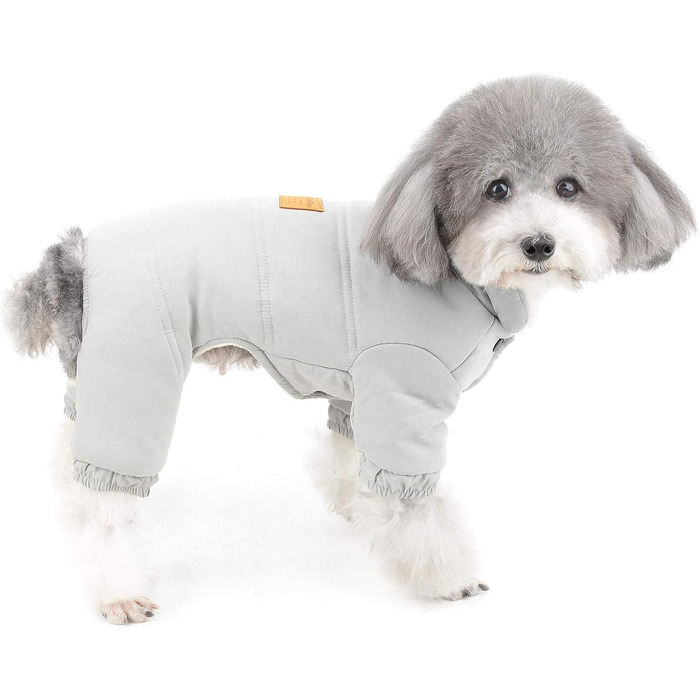 Зунеа Теплий зимовий костюм для собак, флісова підкладка, теплий одяг для цуценят, теплий комбінезон для собак, для дівчаток та хлопчиків (M, сірий)