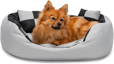 Кіжувалка для собак Lionto 4-в-1 з двостороннім подушкою з міцного Оксфорду, 65x50 см, для котів та собак всіх розмірів, з глибоким входом, включає декоративну подушку, водовідштовхувальна, сіра/чорна, розміри 65x50x20 см