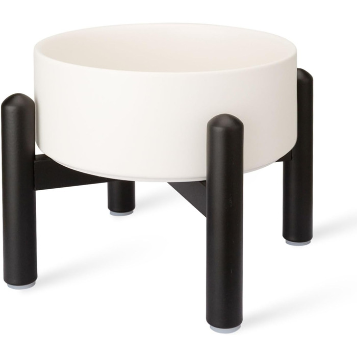 Підвищена годівниця для собак, керамічна миска для корму з нержавіючою підставкою - для маленьких та середніх собак, діаметр 15,5 см, об'єм 850 мл, білий колір