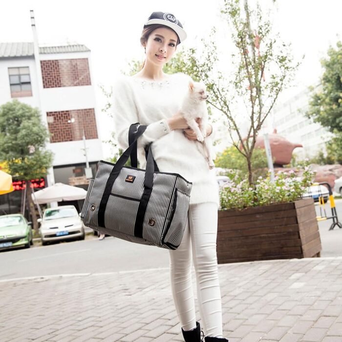 Сумка-переноска для тварин: переноска для собак, сумка для подорожей, через плече, регульована, складна, для маленьких собак, котів, цуценят, сіра, M