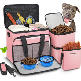 Сумка для собак Abrimelodi, відповідна вимогам авіакомпаній, з 2 складною мискою та кишенькою для ласощів (Рожева)