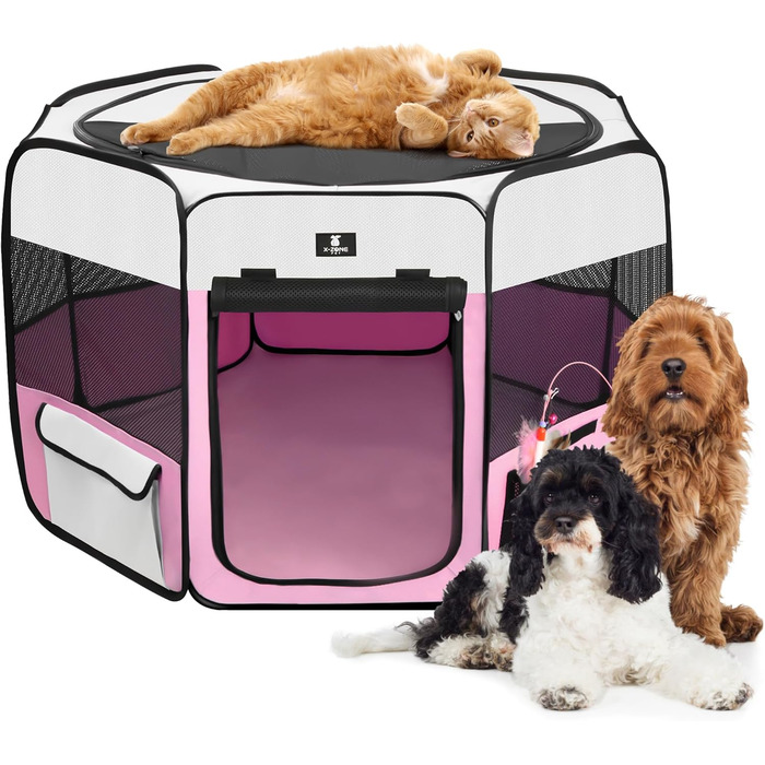 X-ZONE PET переносний складаний вольєр для собак і котів, 600D оксфорд, знімний верх на блискавці, для дому та вулиці