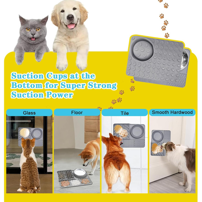 Шлека для собак Cooltto з лотком та шпателем: силіконова підстилка з присосками для купання, грумінгу та догляду за кігтями (сірий)