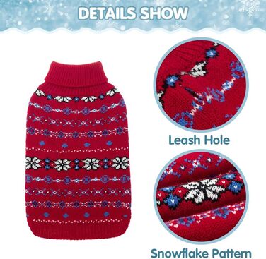 Пуловер для собак BINGPET з мотивом сніжинок, теплий, в'язаний, для собак та котів, зимовий одяг для тварин, розмір S