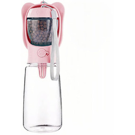 ДомКім портативна пляшка для води та корму для собак, 550 мл, рожева - для прогулянок, подорожей, цуценят