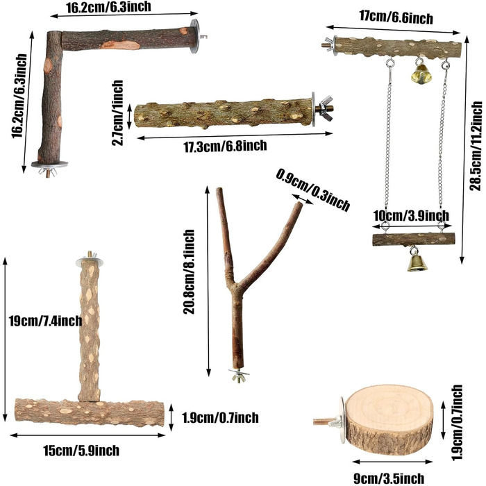 Набір з 9 дерев'яних перекладин Allazone для птахів, гойдалки для папуг, аксесуари для клітки (стиль 4)