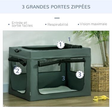 Транспортна сумка для тварин PawHut, складна, сіра та чорна, 90 x 63 x 63 см