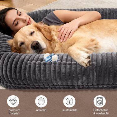 Ортопедичне ліжко для собак, велике, 177,8 x 96,5 x 25,4 см, сіре, з Memory Foam, миється