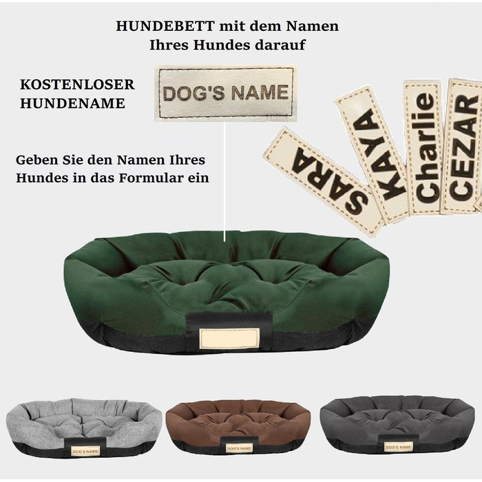 Гіркий собачий лежак для великих собак XL 115x95 см. Персоналізований з іменем собаки. Водонепроникна подушка для собак. Лежак для собак для дому (XXL 130 x 105 см, зелений)