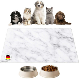 Підкладка для годівлі собак та котів 'Величний Білий Мрамор' з преміум вінілу - 60x40 см – неслизька, миюча, міцна - Зроблено в Німеччині