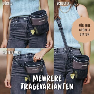 Сумка для ласощів для собак Rudelkönig - Практична сумка для прогулянок з собакою, для дресирування - Фурнітурний мішечок для собак з дозатором кульок для прибирання, на плече, Базовий сірий