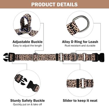 Нашийник для собак Hikiko Martingale з леопардовим принтом, великий розмір (L), міцний, витривалий