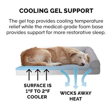 Крісло-лежанка для собак Furhaven Pinsonic, з охолоджуючим гелевим шаром, стегане, L-подібне, знімний, пральний чохол, Титан, Jumbo, XL, 102 x 81 x 20 см