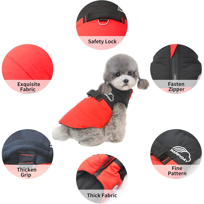 PETCUTE Зимовий теплий водонепроникний одяг для собак, куртка для малих, середніх та великих собак, з отвором для повідка, ідеально підходить для зими, осені та весни, M, червоний
