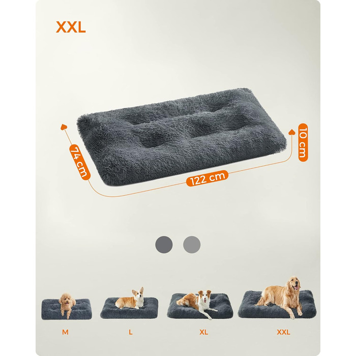 Ліжко для собак Feandrea, м'який килимок для собак, довгий плюш, 122 x 74 см, м'яка підкладка, можна прати, багатофункціональне, PGW204K01 (L 122 x B 74 x H 10 см, темно-сірий)