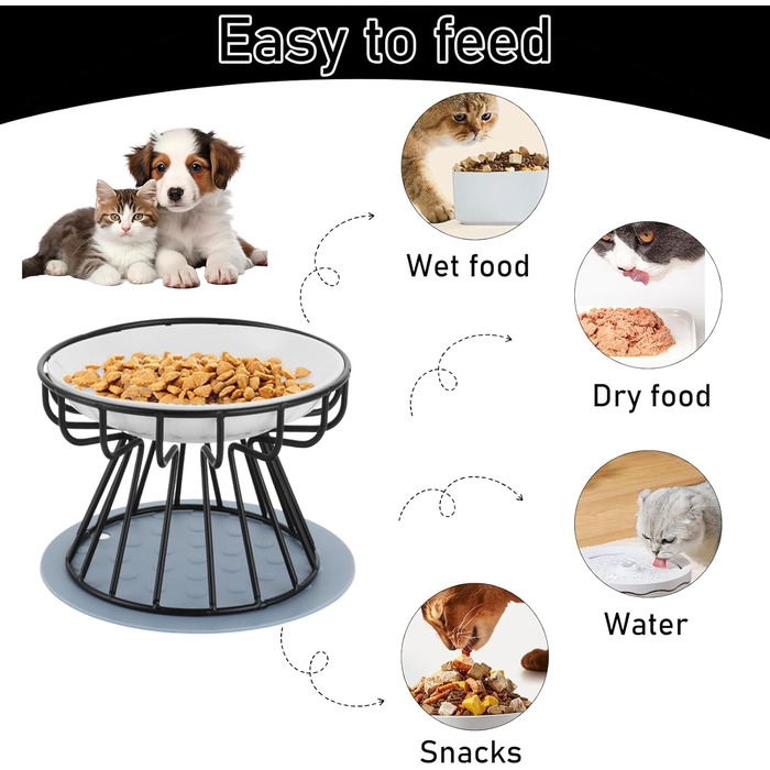 Набір мисок для котів YAYODS 3 шт. з підставкою - керамічні, підняті, з силіконовим килимком, для корму, миски для котів, миски для котів на підставці, стійкі, для миття в посудомийній машині